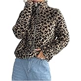 BEAUDRM Women's Leopard Jacket Vintage Cheetah Zip Up Long Sleeve Fuzzy Outerwear Coat