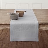 Solino Home Linen Soft Grey Table Runner 120 Inches Long - 100% Pure Linen Hemstitch 14 x 120 Inch Table Runner for Dining, Spring, Easter, Mothers Day - Classic Hemstitch