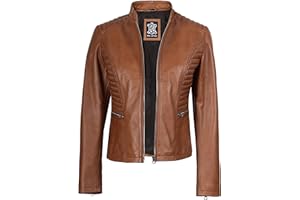 Decrum Real Leather Jacket Women - Cafe Racer Style Lambskin Leather Jackets for Womens