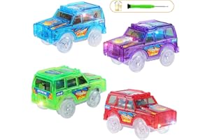 Save Unicorn Tracks Cars only Replacement, Toy Cars for Tracks Glow in The Dark, Car Tracks Accessories with 5 Flashing LED Lights, Compatible with Most Car Tracks for Kids Boys and Girls(4pack)