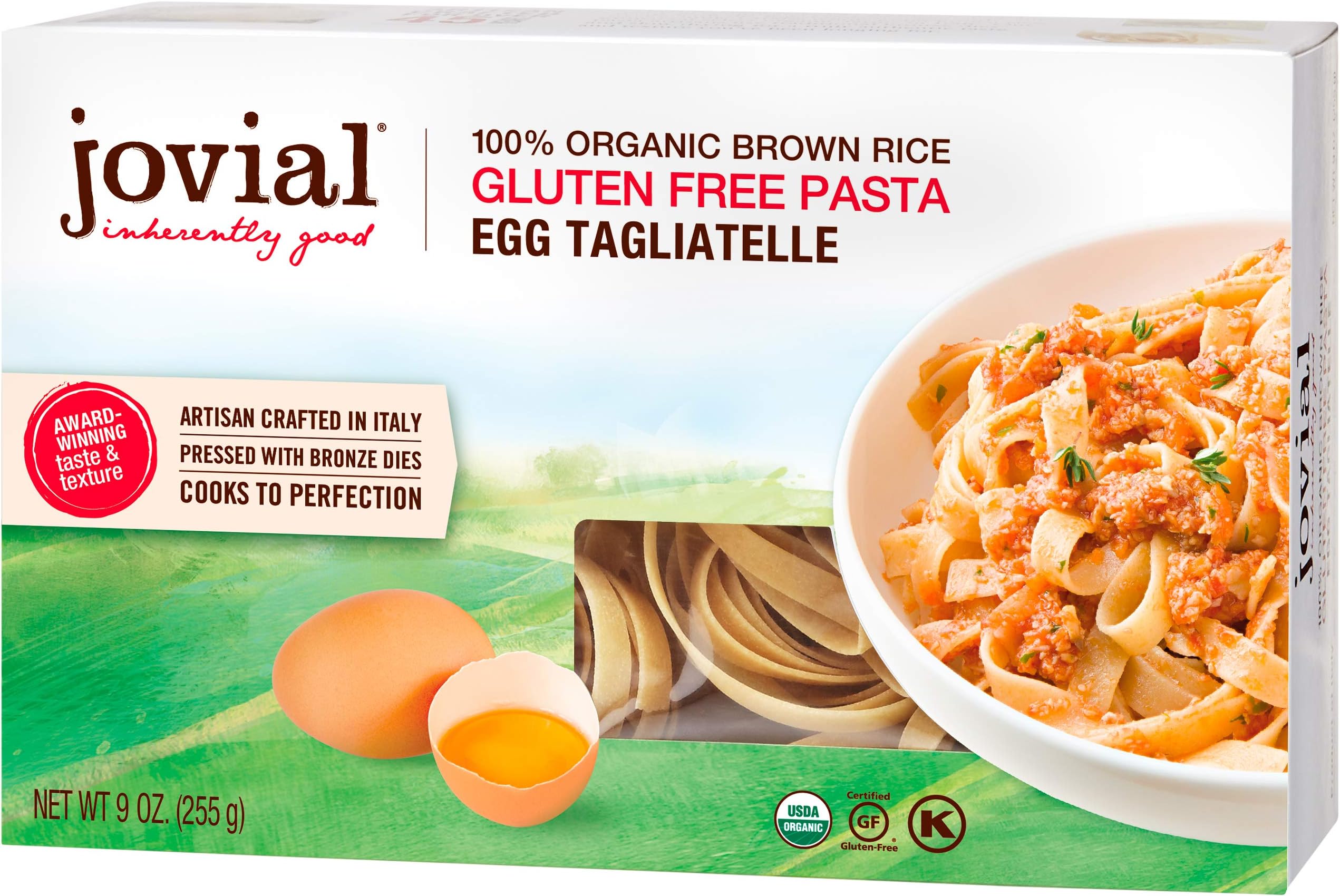 JovialWhole Grain Brown Rice Egg Tagliatelle Pasta - Pasta Tagliatelle, Tagliatelle Pasta, Whole Grain Pasta, Organic Pasta, Gluten Free, Dairy Free, Brown Rice Pasta, Made in Italy - 9 Oz, 6 Pack