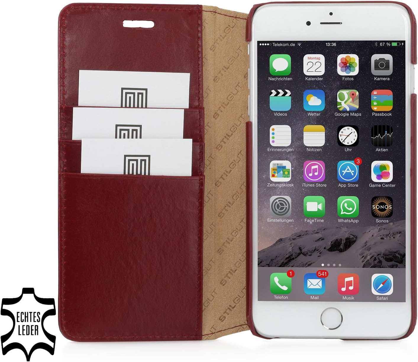 StilGut Slim Wallet Type Leather Case Compatible with iPhone 6Plus/6s Plus 5.5", Wine Red