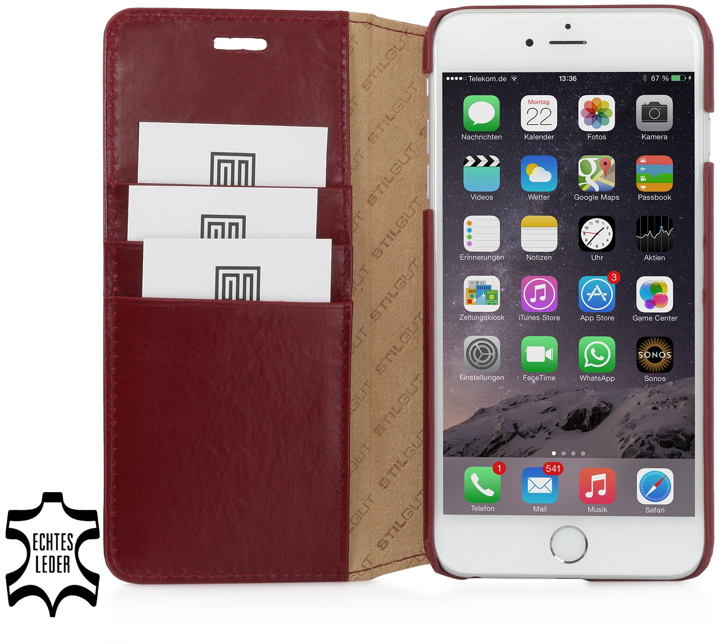 StilGut Slim Wallet Type Leather Case Compatible with iPhone 6Plus/6s Plus 5.5", Wine Red — image 1