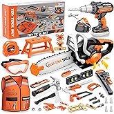 Kids Tool Set Toys, 56 Pcs Toddler Tool Set with Toy Chainsaw & Electronic Drill,Vest, Pretend Play Kids Construction Tools Toy for Toddler 3-5 Years Old Christmas Birthday Gifts