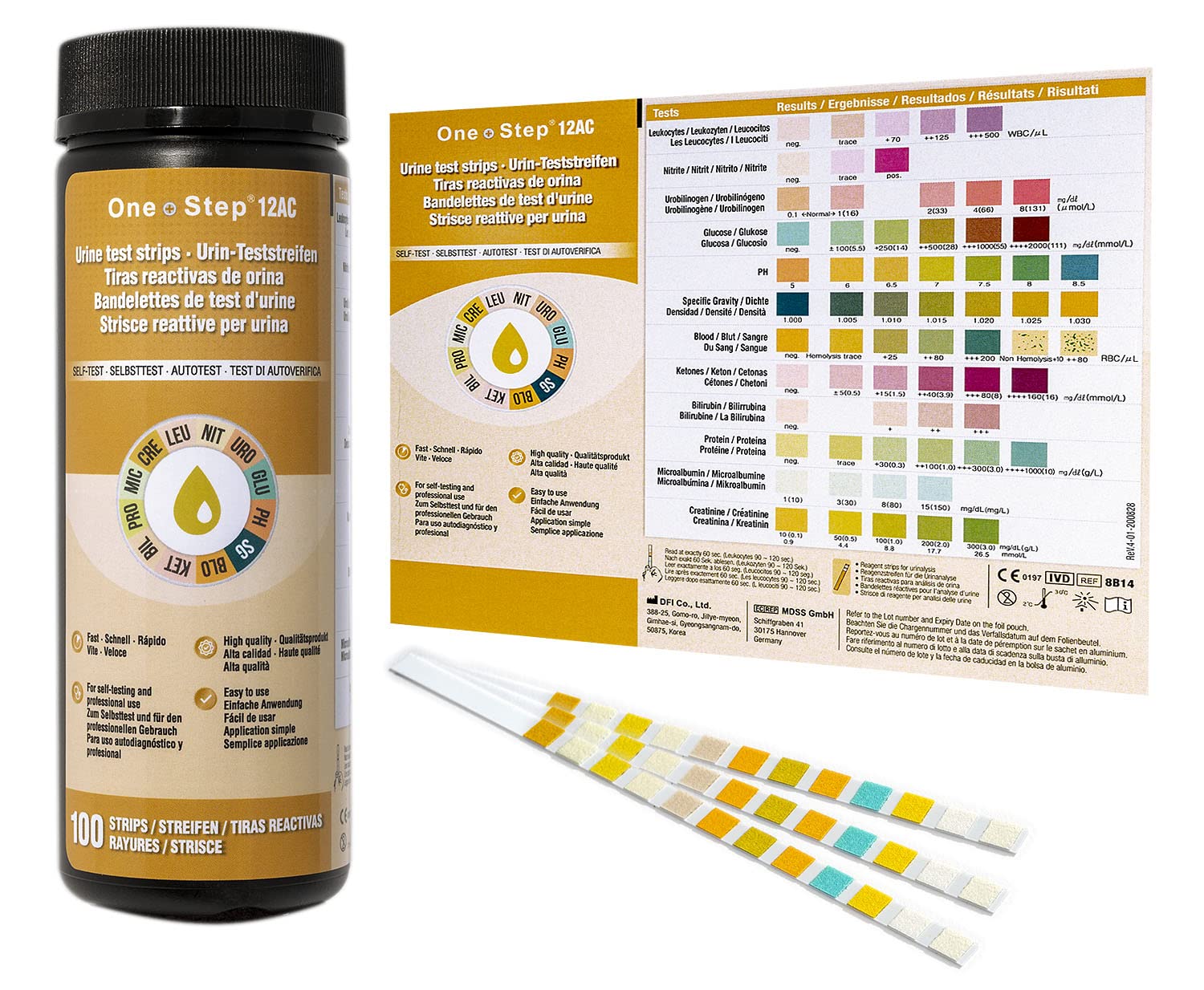 12 Parameter Urine Test Strips Creatinine, Microalbuim, UTI Infection, Ketone, Blood, Glucose Testing Sticks (100 Tests 1 Tub)