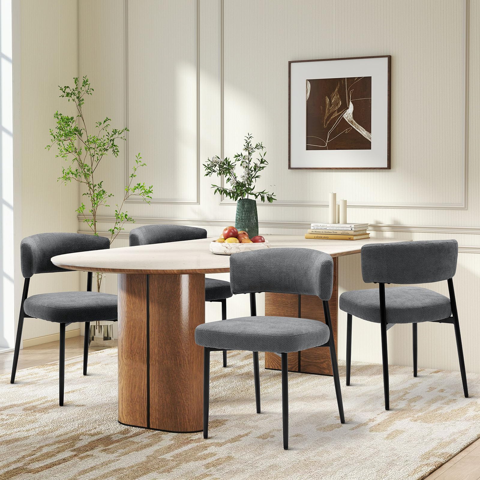 Photo 1 of *************missing hardware to assemble**************
DUMOS Dining Chairs Set of 4, Mid Century Modern Chair Round Upholstered Curved Backrest, Kitchen Vanity Living Room Chairs with Black Metal Legs, Grey