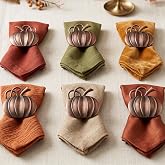 Patelai 6 Pieces Fall Pumpkin Napkin Rings Thanksgiving, Bronze | Pumpkin Napkin Holders, Vintage Autumn Table Decor, Metal Alloy Design for Thanksgiving Halloween Weddings Party Dinner