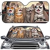 Tomeusey Funny Cat Print Car Sun Shade Windshield Cute, Fashion Foldable Car Front Window Sunshades for Most Sedan SUV Trucks
