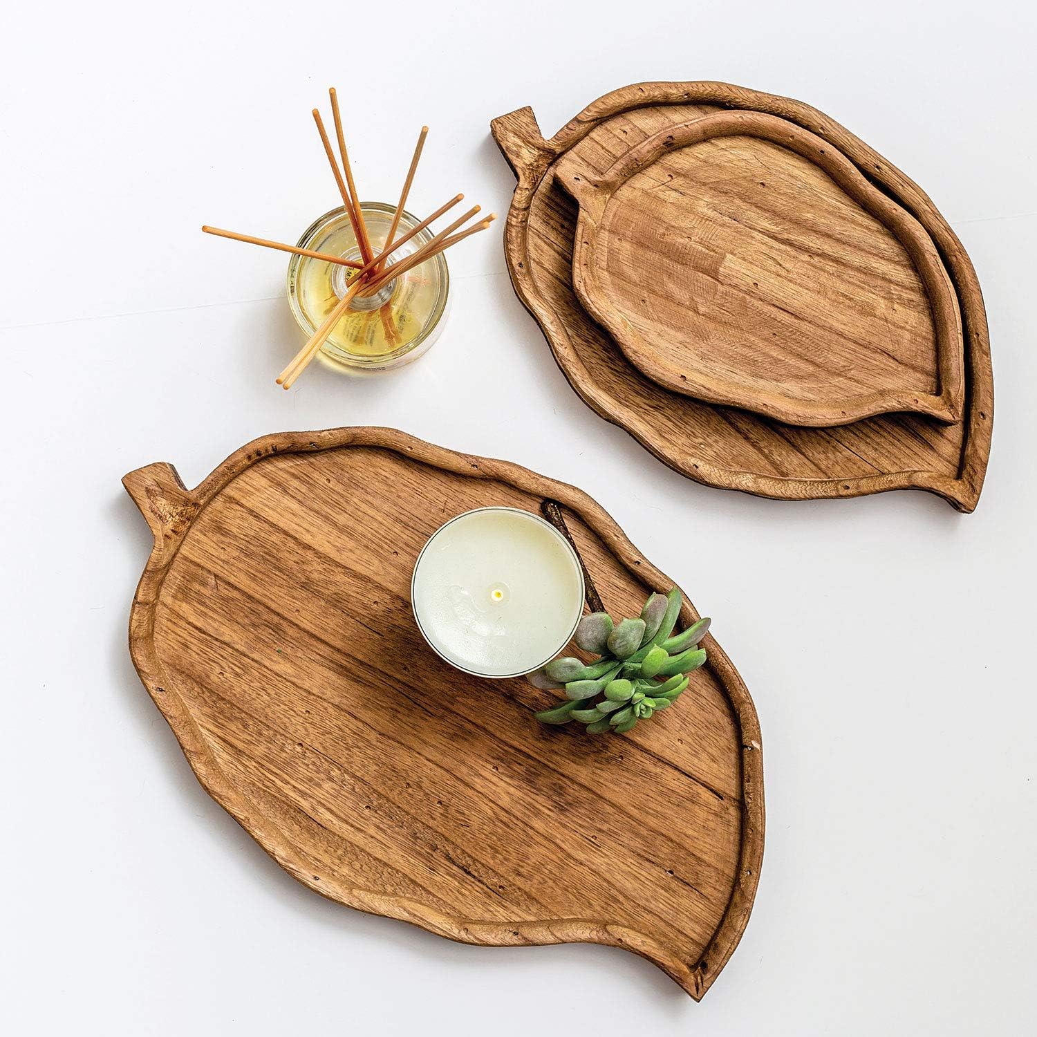 Wooden Leaf Trays, Set of 3 Home & Kitchen