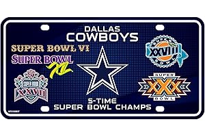 STOCKDALE Dallas Cowboys 5X Super Bowl Champions Aluminum License Plate Tag Football