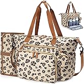 Tonyeee Diaper Bag Tote, Large Baby Diaper Bags for Travel, Hospital Bag for Labor Delivery with Pacifier Case, Changing Pad, Shoulder Strap, Leopard Print