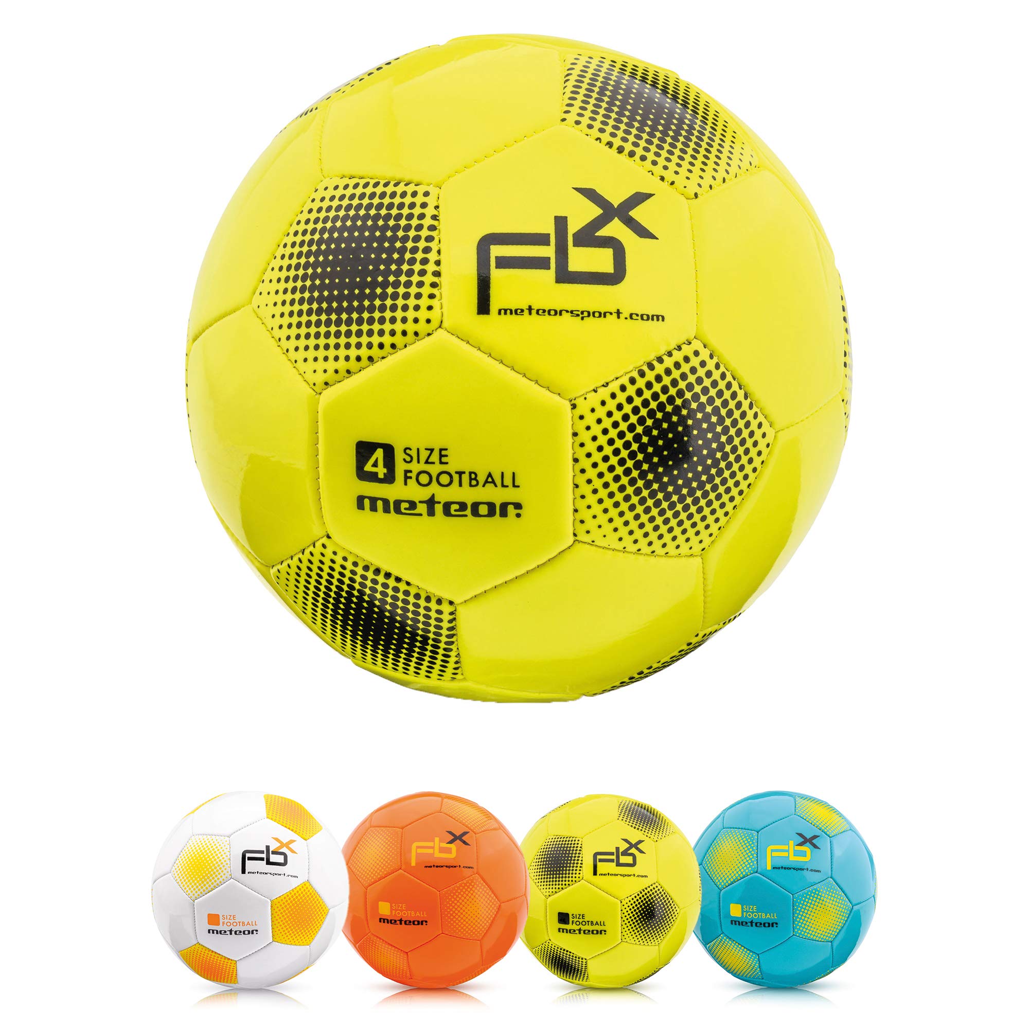 meteor - Football for Kids, Women & Men – Durable Machine-Stitched 32 Panels – Soft Non-Slip Rubber Ball for Indoor Training & Outdoor Matches – Latex Bladder & Butyl Valve - Size 4 - Neon Yellow
