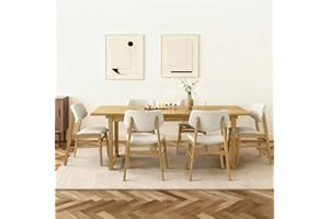 KISLOT Wooden Dining Chairs Set of 6, Upholstered Modern Dining Room Chairs, Solid Oak Wood Kitchen Chairs with Soft Cushion Backrest for Farmhouse, Restaurant, Café (Cream Fabric & Original Color)