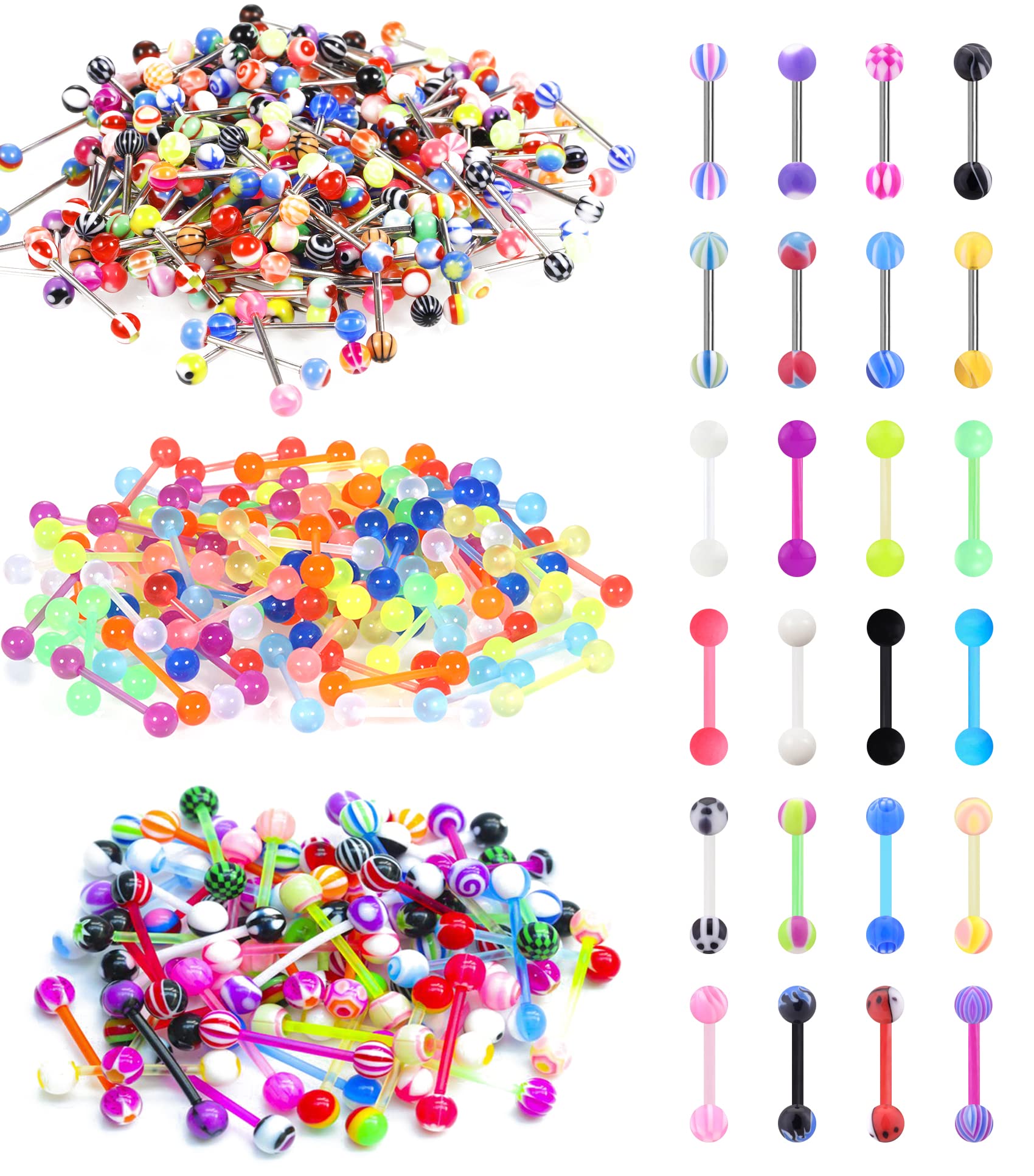 VANGOT 120Pcs 14G Surgical Steel Tongue Rings for