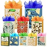 MUMULULU 10 Pack Gift Bags Assorted Sizes Clash Flowers Paper Gift Bags with Handle and Tissue Paper for Birthday Party Baby Shower Wedding Holiday Presents