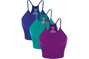 ODODOS Women's Crop 3-Pack Seamless Rib-Knit Camisole Crop Tank Tops