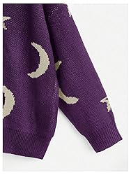 WDIRARA Women's Star Moon Print Long Sleeve Sweater