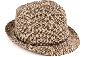 Funky Junque Women's Straw Fedora Sun Hat - UPF 50+ Protection, Short Brim, Stylish Woven Pattern