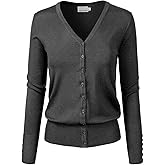 Design by Olivia Women's Classic Button Down Long Sleeve V-Neck Soft Knit Sweater Cardigan