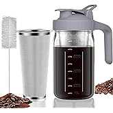 Cold Brew Coffee Maker Pitcher, 32 oz Thick Glass Mason Jar Spout Lid with Handle & Stainless Steel Filter for Iced Brew Coffee, Ice Lemonade, Sun Tea, Fruit Drinks Container