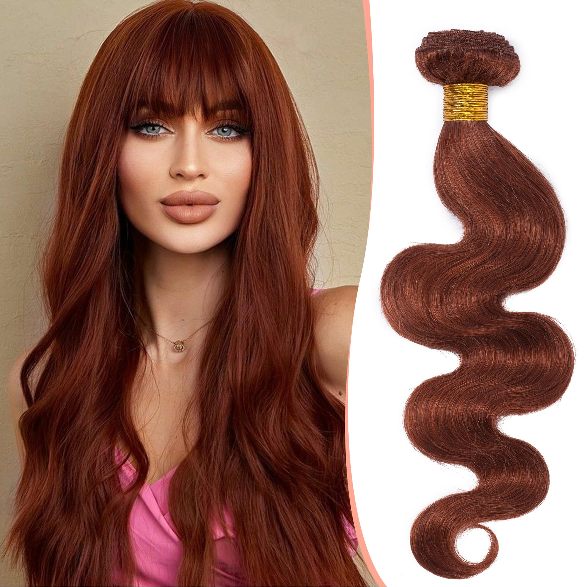 18 inches SEGO Body Wave Human Hair Weave Bundles Hair Weft Extensions [#33 Dark Auburn] Real Brazilian Virgin Remy No Clip in (1 Bundle,100g) — image 1