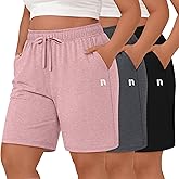 Neer 3 Pack Plus Size Women's Bermuda Shorts Cotton Drawstring High Waisted Casual Athletic Sweatpants Shorts with Pockets