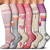 Acture 6 Pack Compression Socks for Women and Men - Knee High for Medical, Running, Nurses, Travel