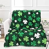 FYSUIMU St. Patrick's Day Fuzzy Blanket Green White Shamrock Throw Blanket Irish Clover Decorative Soft Cozy Flannel Blanket for Home Bed Sofa Couch Chair, 50 x 60 Inch