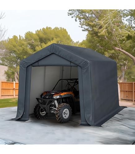 Quictent 8x12ft Carport Shelter - Portable Garage With Roll-Up Mesh Windows, Reinforced Frame, Silver Gray