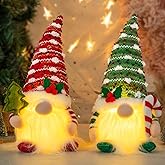 Christmas Gnome Decorations Indoor 11.4inch Light Up Christmas Gnomes Plush Home Decor Leprechaun Hold Candy Cane Ornaments with LED Lights Elf Tiered Tray Xmas Gifts Decor (Set of 2)