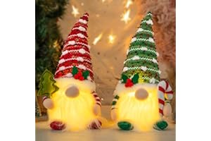 Christmas Gnome Decorations Indoor 11.4inch Light Up Christmas Gnomes Plush Home Decor Leprechaun Hold Candy Cane Ornaments w
