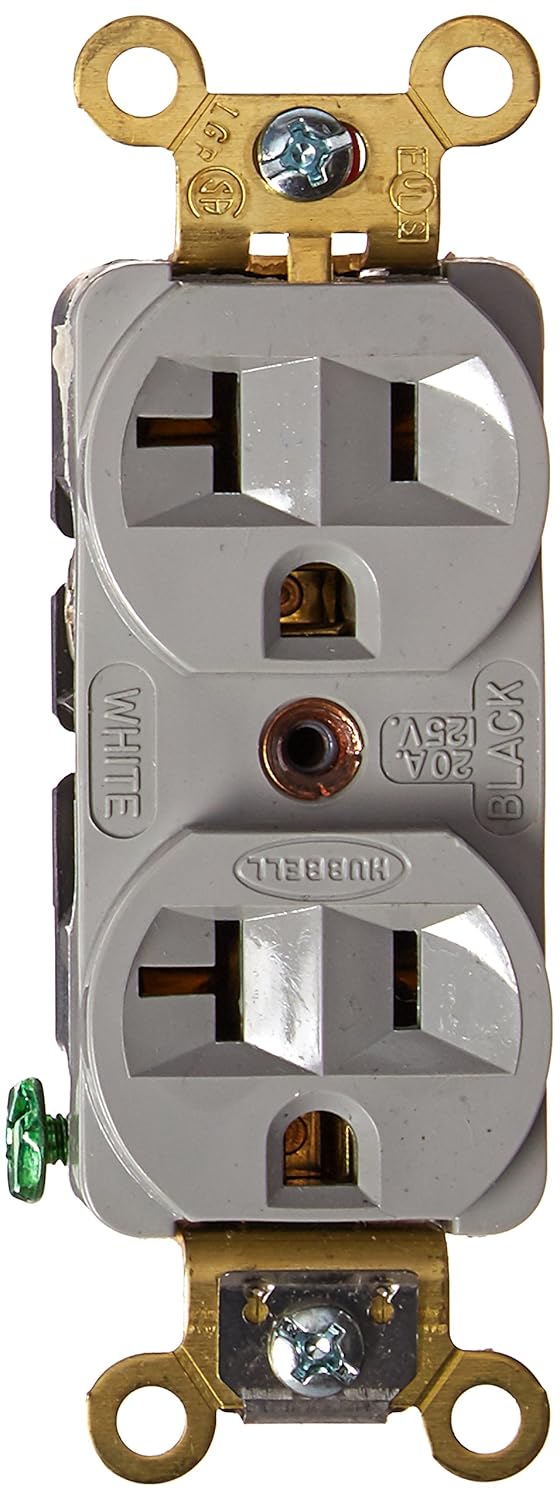 Hubbell HBL5352GY Duplex Receptacle, Industrial Grade, 20 amp, 125V, 5