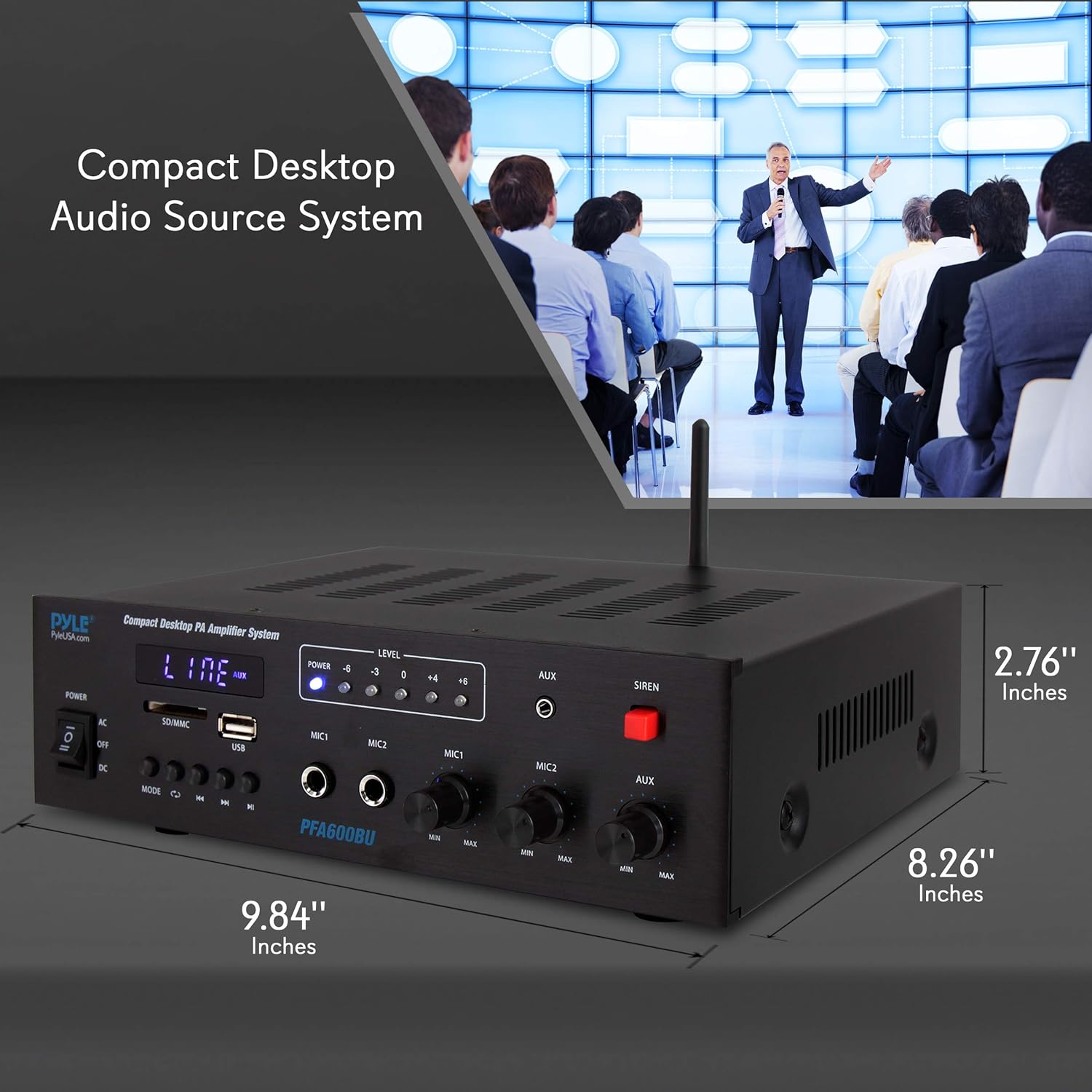 Wireless Bluetooth Karaoke Amplifier Home Car Bus Tours 300 Watts 2 Channel Digital Home Audio PA Receiver System 2 Microphone Input Control, FM Radio, USB,12 Volt Power Option Pyle PFA600BU: Electronics