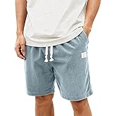 HOTake Mens Corduroy Shorts Casual 7 Inch Elastic Waist Drawstring Summer Beach Loose Fit Shorts