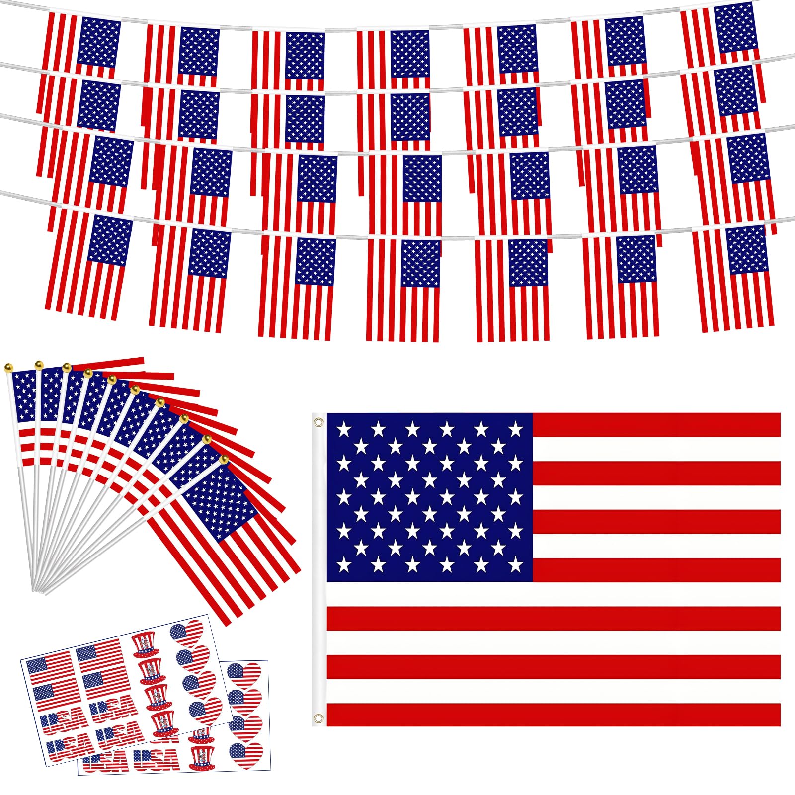 American Flags 5ft*3ft,Decorations Celebrating The 4th of July, Handheld American Flags,Patriotic Events Independence Day Decoration Sports Bars - 33 Feet (10m) 30Flags