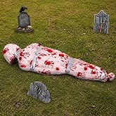 5ft Hanging Corpse Dead Victim Props, Scary Dummy Crime Scene Inflatable Fake Body Halloween Outdoor Decorations, Haunted Creepy House Halloween Decor(1, Bloody)
