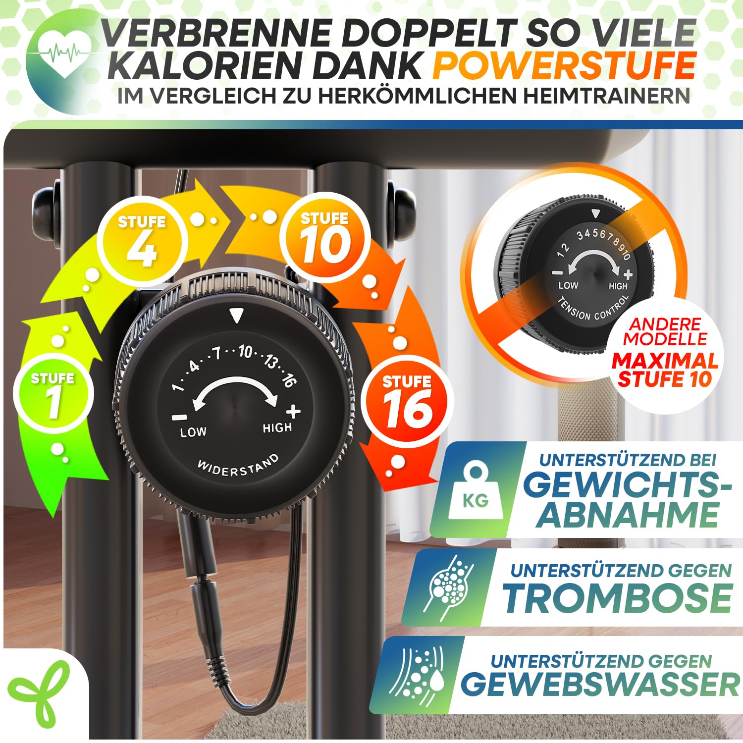 Neu Tretmann Hometrainer fahrrad Klappbar Set-extra bequem & leise- [RelaxFoam] bis 150KG Belastbar Ergometer, Heimtrainer fahrrad, Ergometer Heimtrainer Senioren, Fitnessbikes 4