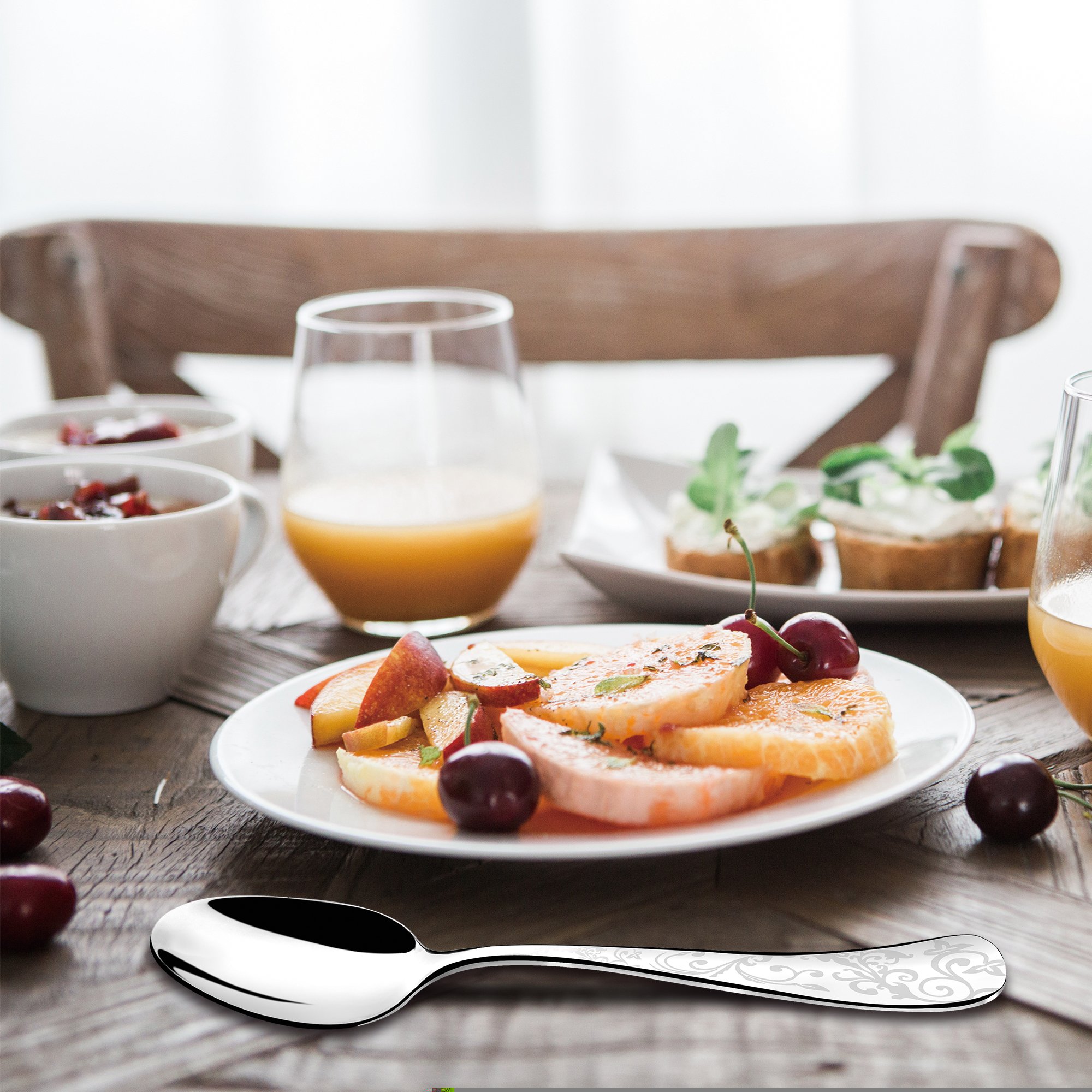 8-piece 18/10 Stainless Steel Teaspoon set of 8, 6.7inch, nice laser pattern on handle