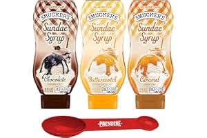 Sundae Syrup Bundle. Includes Butterscotch Syrup, Chocolate Syrup, and Caramel Syrup, 20 Oz Each Plus PRENDERE Measuring Spoon. Squeeze Flavored Syrup Trio for Sundae, Ice Cream, and More Treats!