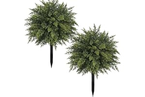 MACTING 2 Pack Artificial Cedar Topiary Trees with Ground Spike 20.86" Faux Pine Shrubs Bushes UV Resistant Faux Evergreen Cedar Ball Tree for Front Door Porch Planters Indoor Outdoor Christmas Decorations