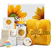 Christmas Sunflower Gift Set for Women - Birthday, Mother’s Day, Valentine's Day Gifts for Mom, Wife, Friends | Thoughtful Care Package - Cozy Blanket, Spa & Relaxation - Get Well Soon Baskets Gifts