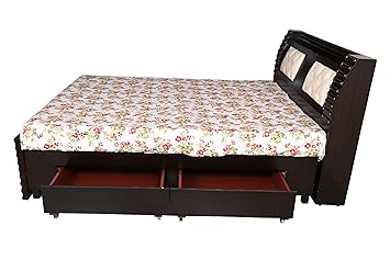 Sapna House Dazzle Emerald Queen Size Bed with Bottom and Head Storage (Walnut)