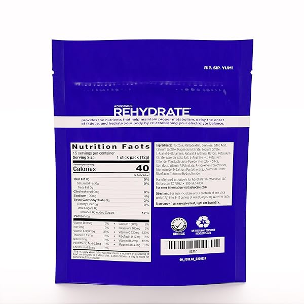 ADVOCARE REHYDRATE – ELECTROLYTE DRINK MIX – INCLUDES MAGNESIUM, SODIUM, POTASSIUM & CALCIUM – ANTIOXIDANT & AMINO ACID FORTIFIED – HYDRATION & RECOVERY – FRUIT PUNCH, 15 STICK PACKS (6.3 OZ)