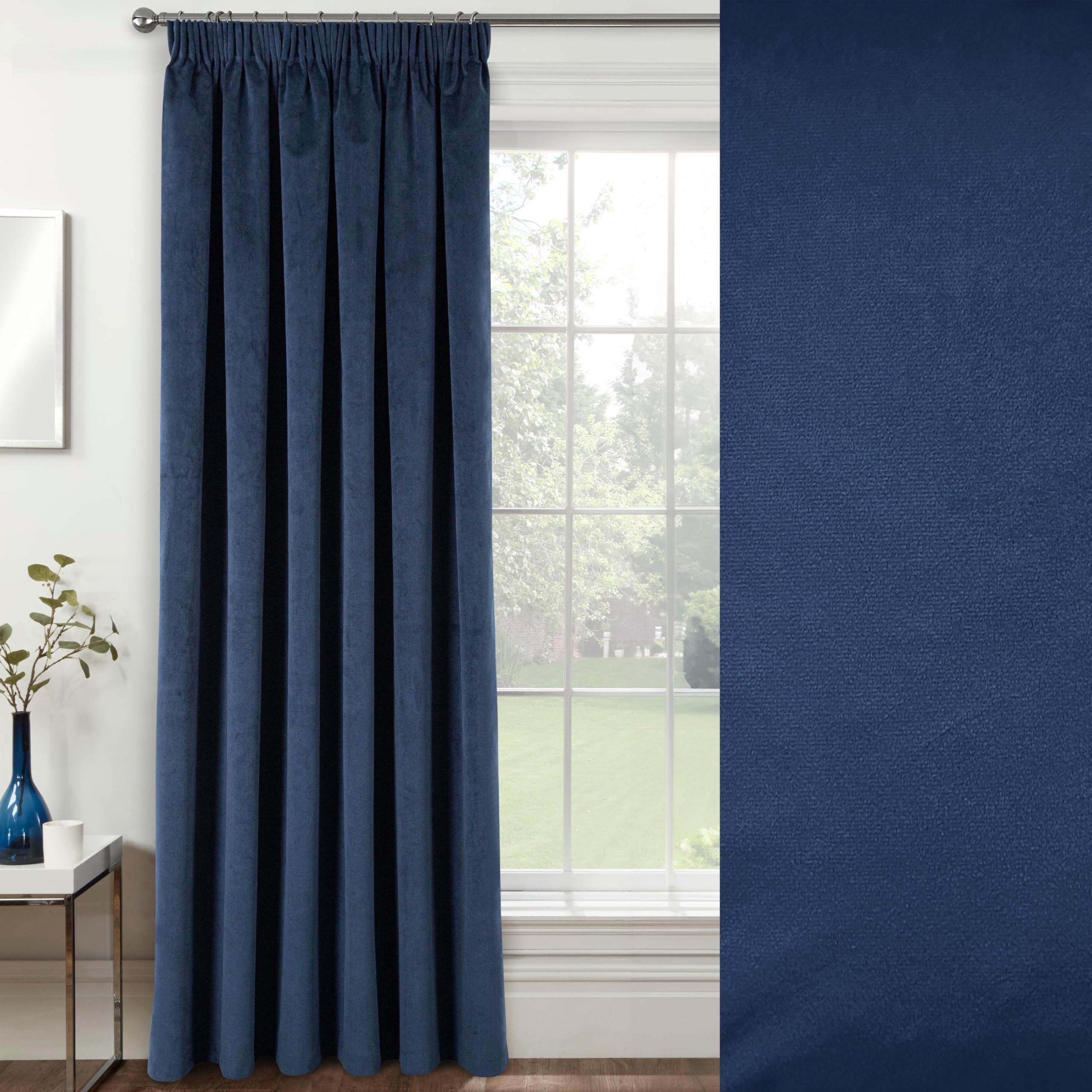 Enhanced Living Velvet Navy Thermal 100% Blackout Door Curtain Panel with Tape Top - 66 x 84 Inch (168 x 214cm) - Supersoft Energy Saving & Noise Reducing Curtain for Living Room & Bedroom