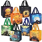 Aviski 8PCS Halloween Bronzing Trick or Treat Bags, Small Tote Bags with Handles, Gift Bags, Multifunctional Non-Woven Gifts Wrapping for Halloween Party Supplies