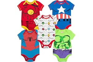Marvel Baby Boys' 5 Pack Bodysuits - The Hulk, Spiderman, Iron Man, and Captain America