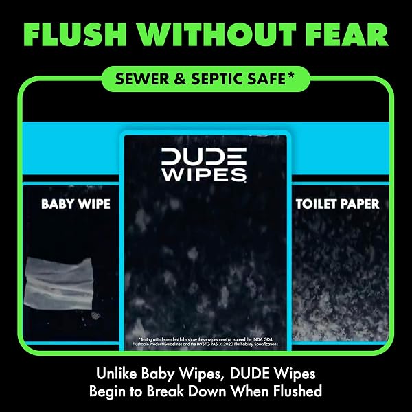 DUDE WIPES HERBAL RELIEF FLUSHABLE WIPES – EXTRA-LARGE ADULT WET WIPES – 6 PACK (288 COUNT) – INFUSED WITH SOOTHING WITCH HAZEL, GERANIUM ESSENTIAL OILS, VITAMIN E, AND ALOE – SEPTIC AND SEWER SAFE