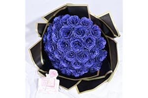 Waipfaru Glitter Roses Bouquet, DIY Fake Glitter Flowers Bouquet, Everlasting Shiny Artificial Blue Rose Bouquet for Mothers Day Gifts, Anniversary, Engagement, Wedding，24 Roses