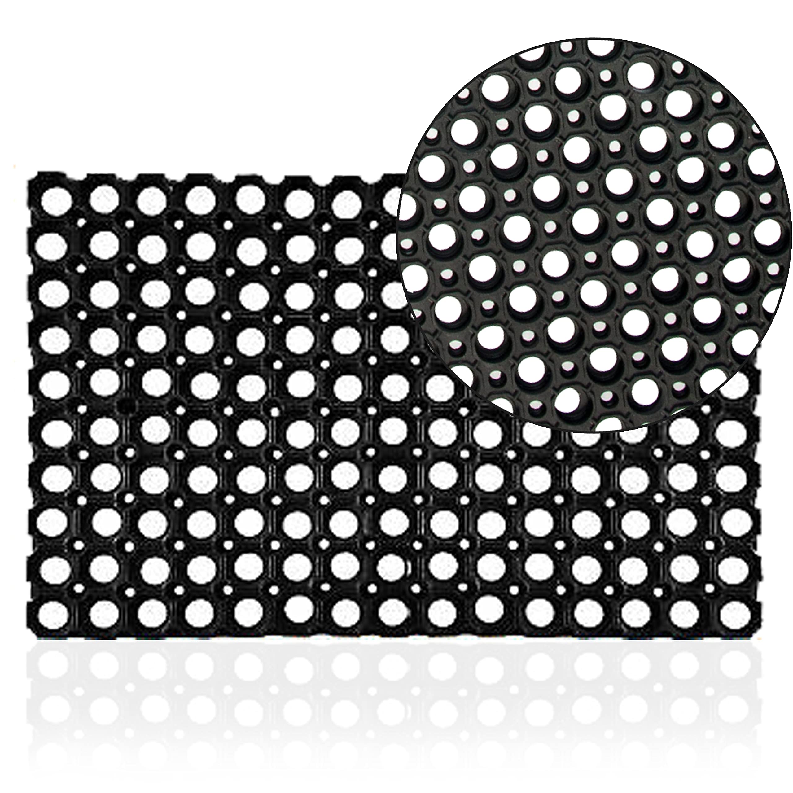 NAUSHA HOME Rubber Hollow Mat Outdoor Entrance Thick Children Playground Garden Safety Floor Matting Anti Fatigue None Slip Drainage Black Door Mat Light Weight Washable Large Ramp Mat (40 x 60 cm)