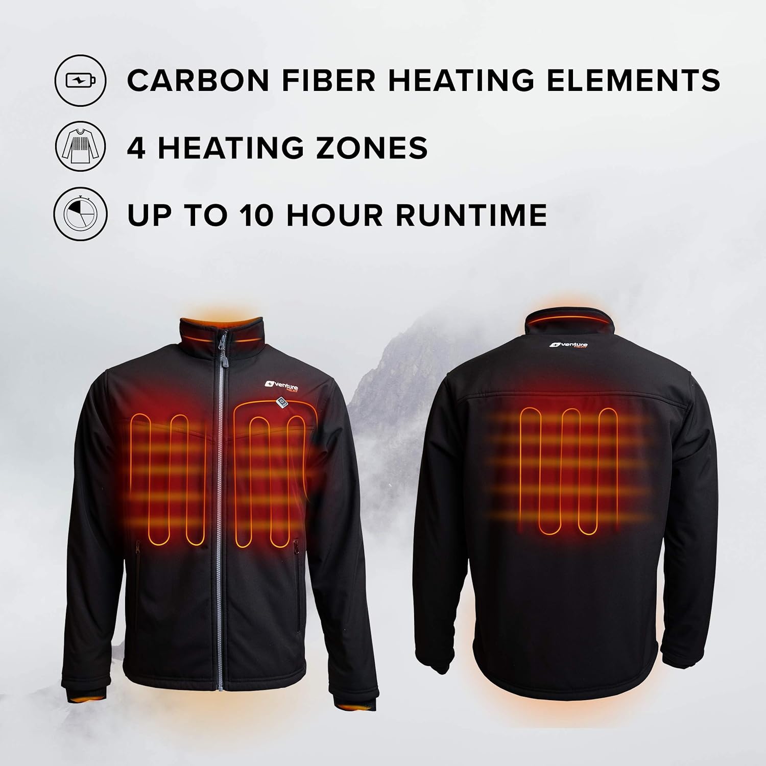 Venture Heat Mens Softshell Heated Jacket with Battery Pack Outlast 2.0
